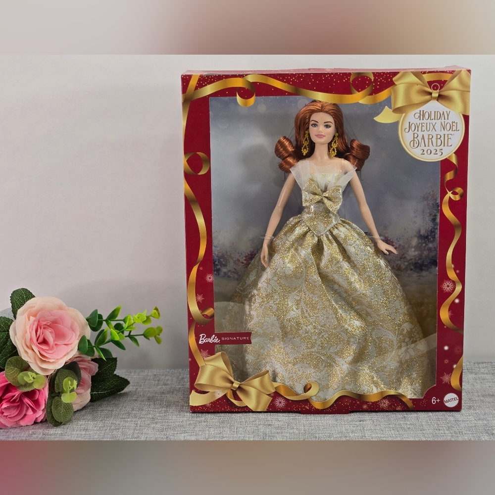 Mattel 2025 Holiday Fashion Doll: Red‎ Hair Barbie in Silver & Gold Gown NIB
